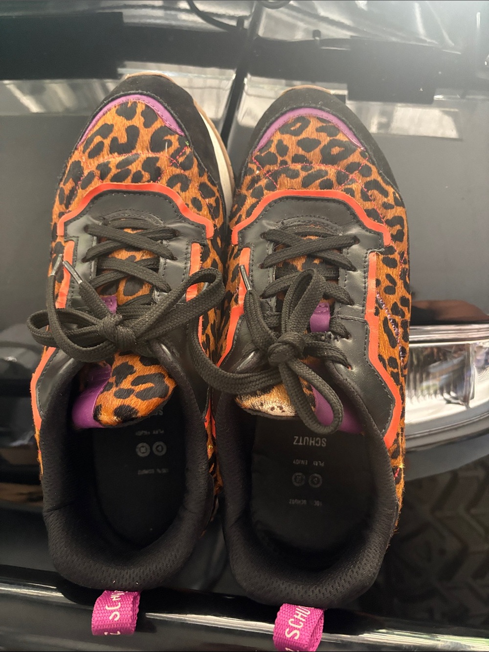 Schultz Leopard Print Athletic Sneakers with Orange & Purple Accents